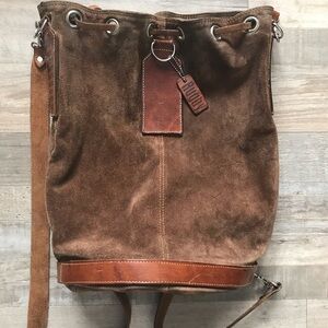 Rugby Brown Suede Bucket Backpack with Leather Trim